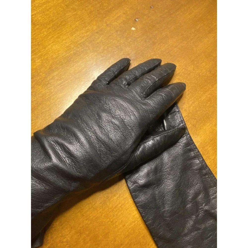 Vtg Bamberger's Macy's Whitbey Black Washable Leather Women's Gloves Sz 7 Wrist